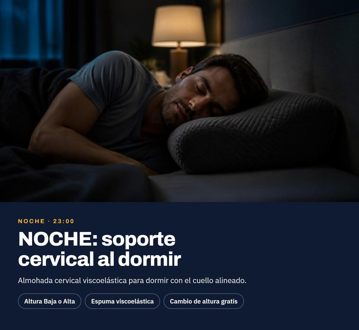 Hombre durmiendo de lado con soporte cervical NOCHE