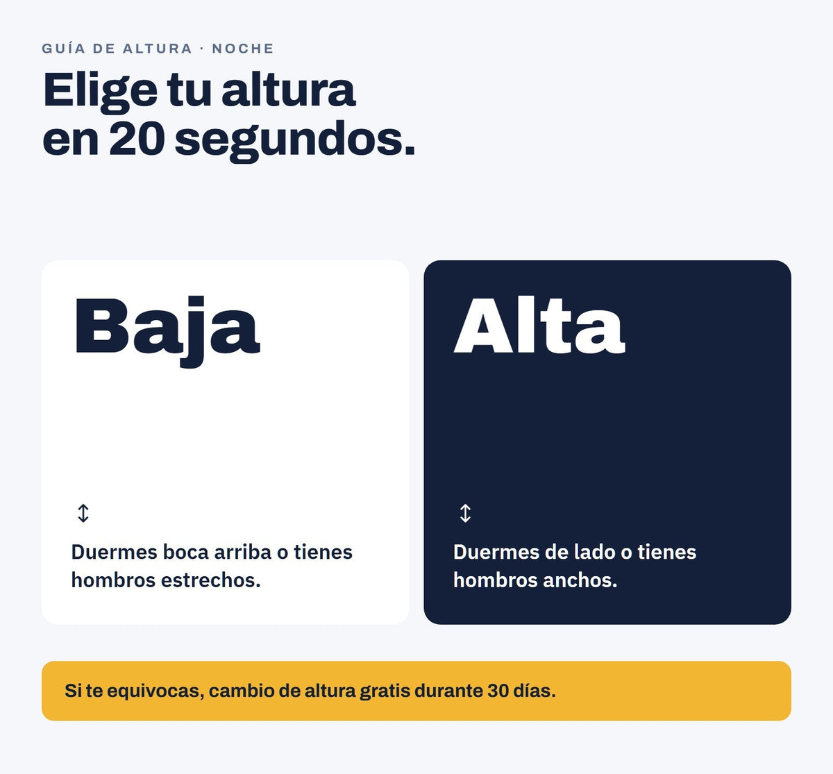 Guía de altura de NOCHE: Baja o Alta según cómo duermes